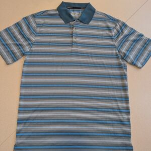 Nike Men's Polo Shirt - Blue and Gray Stripes